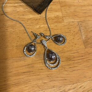 *New* Grey Drop Pearl Necklace and Earring Set